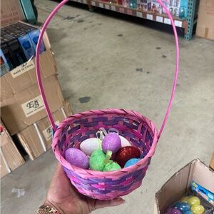 Pink & Purple Woven Easter Basket with Decorative Eggs